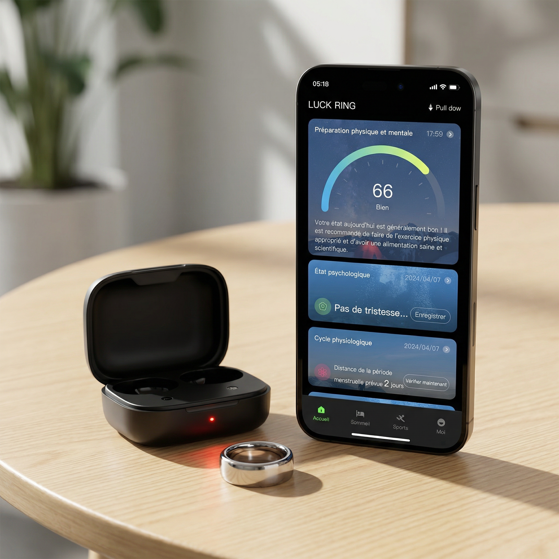 Application mobile ELYVA Pulse affichant les données de santé de la bague connectée